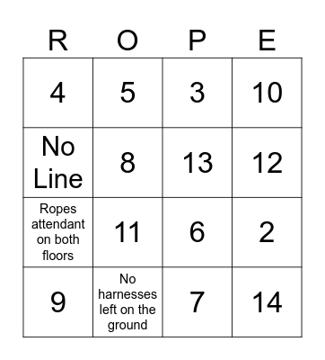 Ropes Bingo Card
