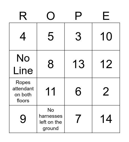 Ropes Bingo Card