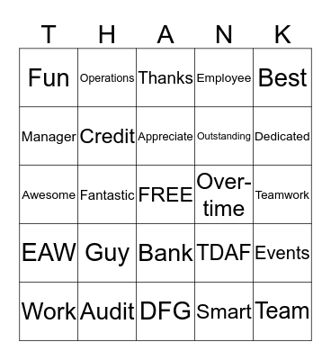 Employee Appreciation Bingo Card