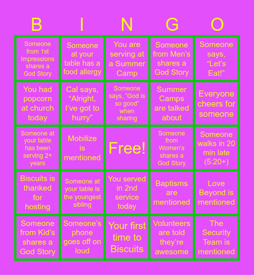 A Night of Jubilee Bingo Card