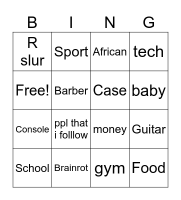 insta Bingo Card