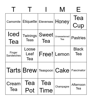 It's All About Tea Time Bingo Card