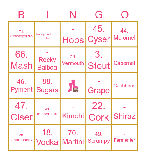 Pink Boots Bingo Card