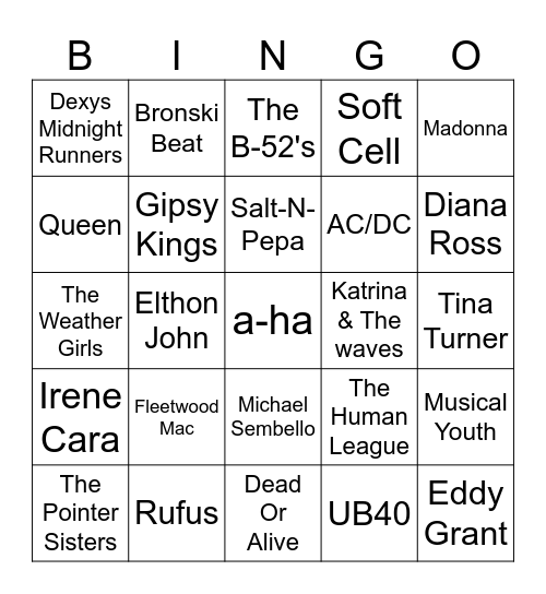 80's Rock Never Die Bingo Card