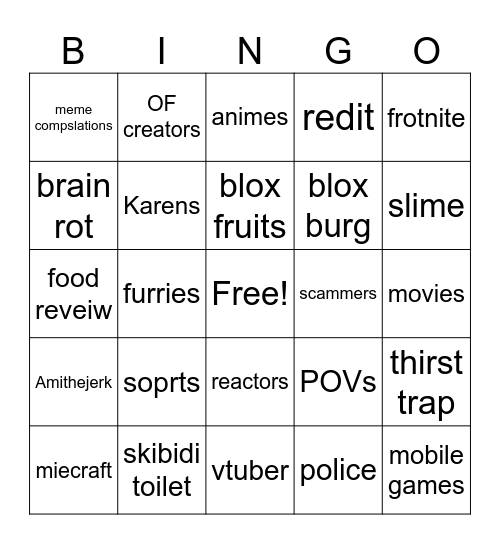 yt shorts page Bingo Card