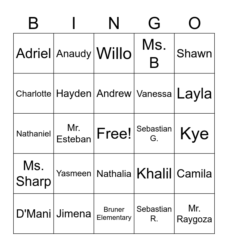 My Class Bingo Card