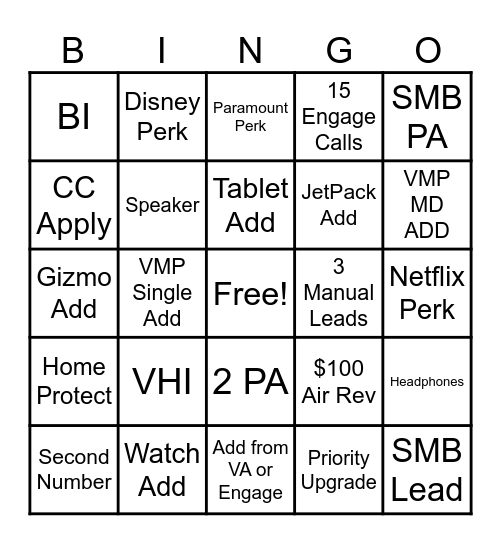 Bingo Bango Bob's Your Uncle Bingo Card