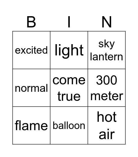 P34.35 sky lantern Bingo Card
