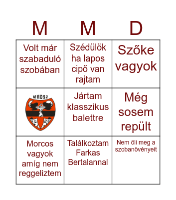 Humán Bingó Bingo Card