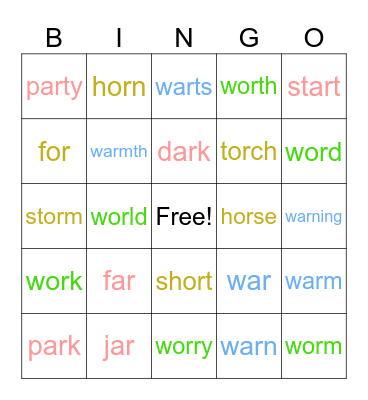 ar or war wor Bingo Card