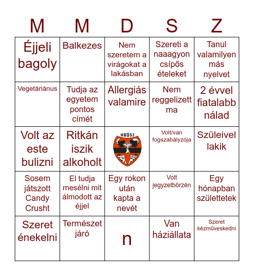 Humán Bingó Bingo Card