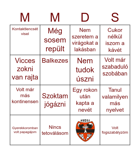 Humán Bingó Bingo Card