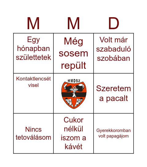 Humán Bingó Bingo Card