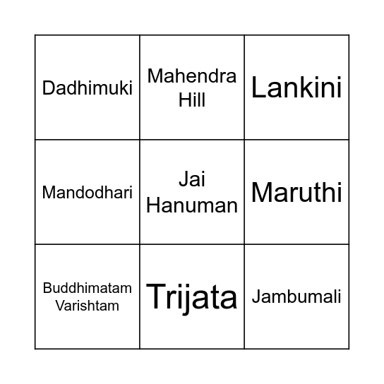 Sundara Kandam Bingo Card
