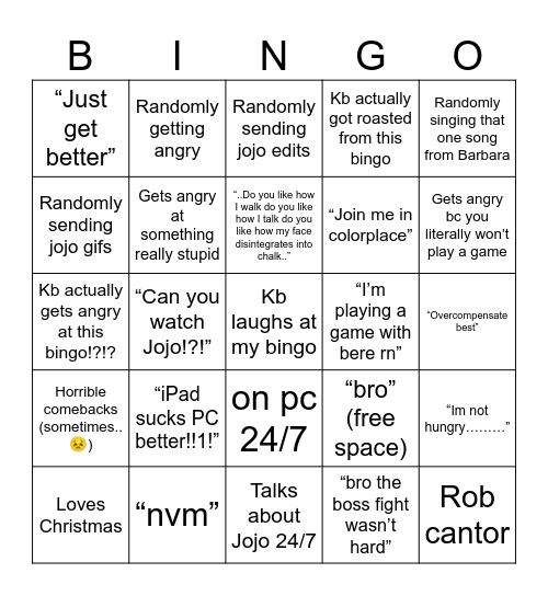 kb bingo Card