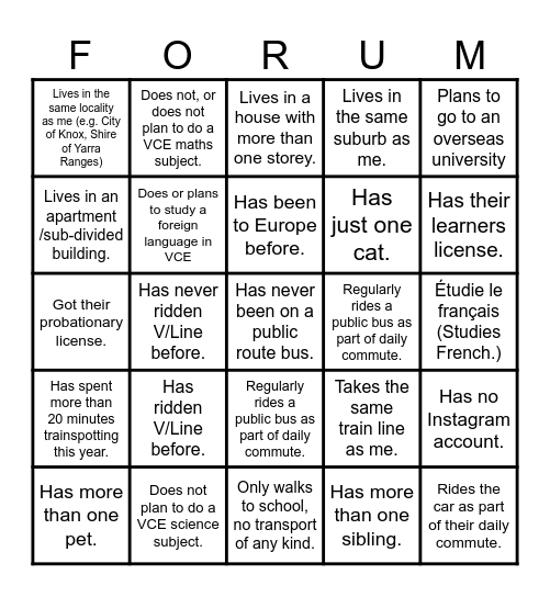 RIG Forum - Icebreaker Bingo Card