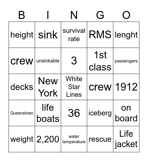 Titanic Bingo Card