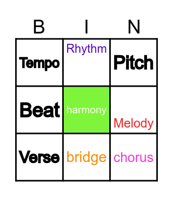 Musical Bingo Card