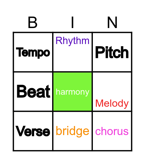 Musical Bingo Card