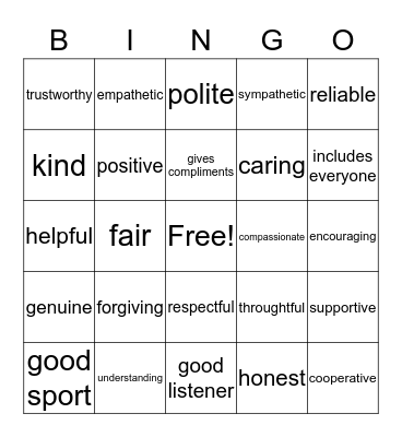 What Makes a Good Friend? Bingo Card