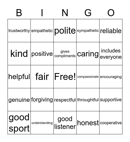 What Makes a Good Friend? Bingo Card