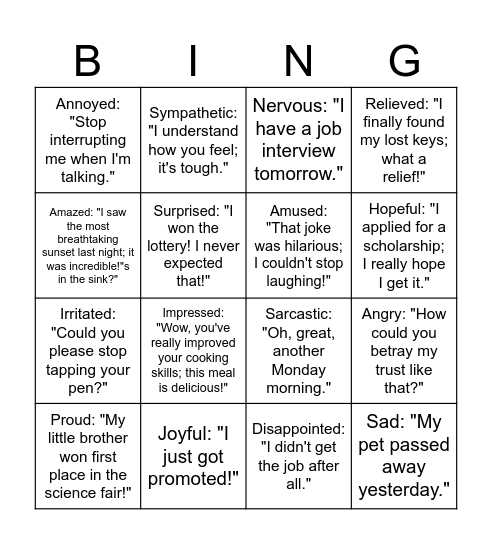 Say It With Feeling! Bingo Card