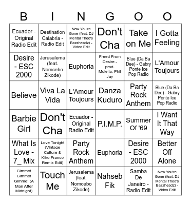 Ish & Fran Hensbach Bingo Card