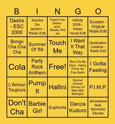 Ish & Fran Bachens Bingo Card