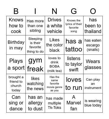 Get To Know People Bingo! Bingo Card