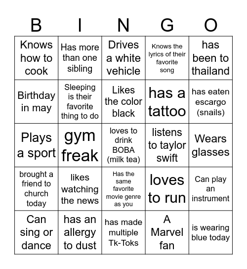 Get To Know People Bingo! Bingo Card