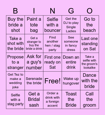Manreet's Hen Weekend Bingo Card