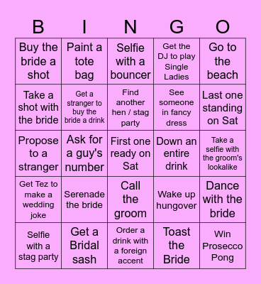 Manreet's Hen Weekend Bingo Card