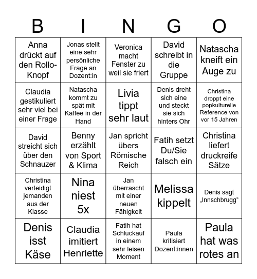 62A Bingo Card