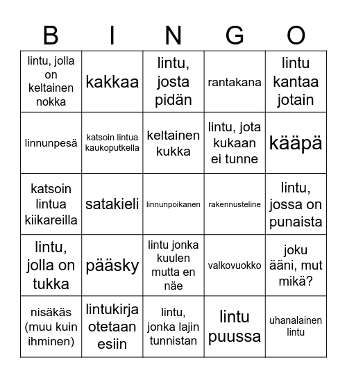 Linturetkibingo Card