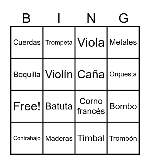 Orquesta sinfónica Bingo Card
