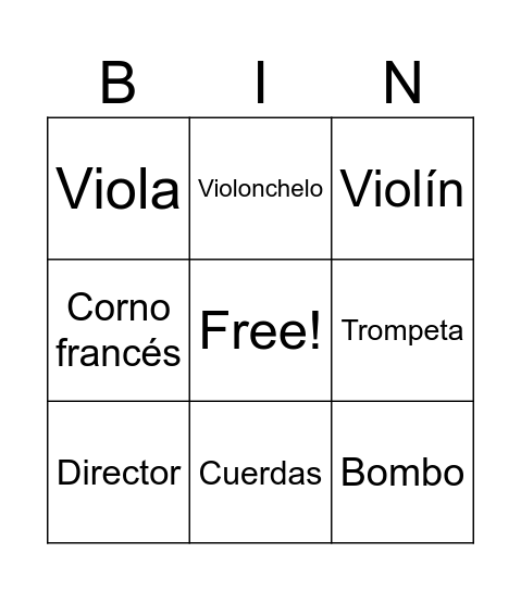 Orquesta sinfónica Bingo Card
