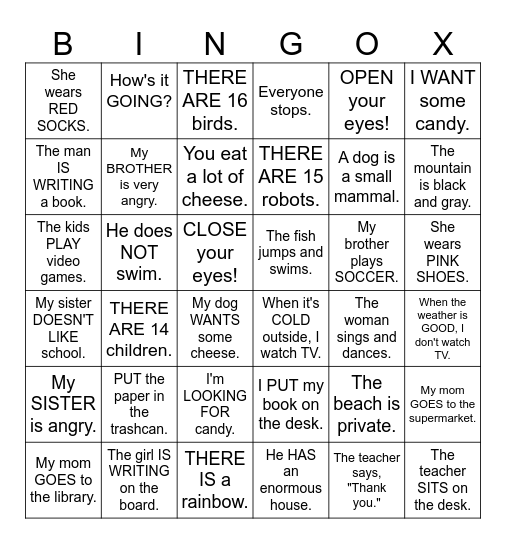 End-of-Year Bingo Sentences Bingo Card