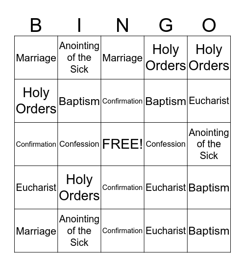 The Seven Sacraments Bingo Card