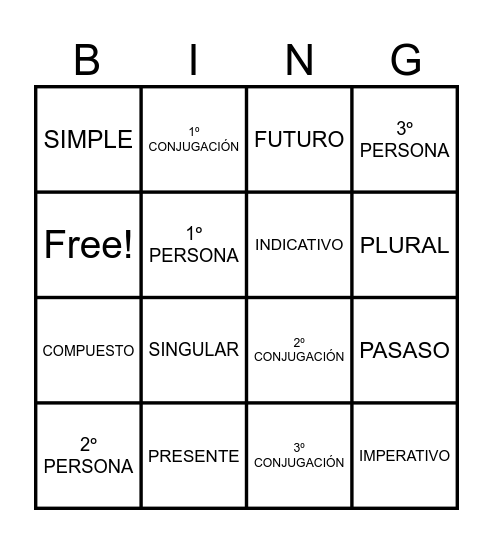 BINGO DE  LOS VERBOS Bingo Card