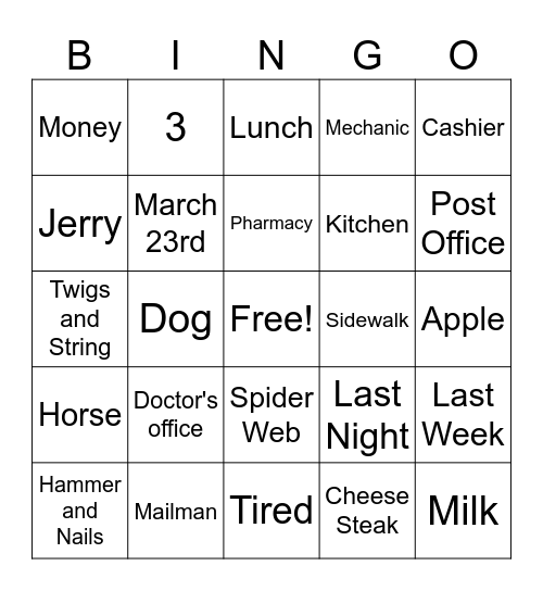 Mixed Wh-Question Bingo Card