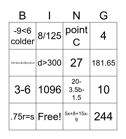 Benchmark A #1-15 Bingo Card