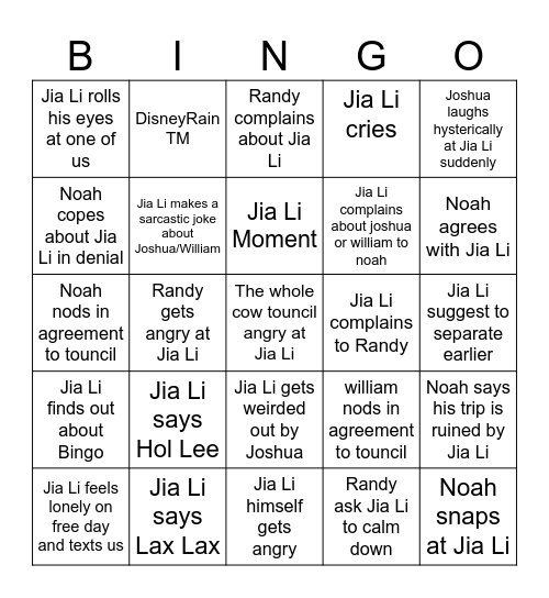 BJL Bingo Card
