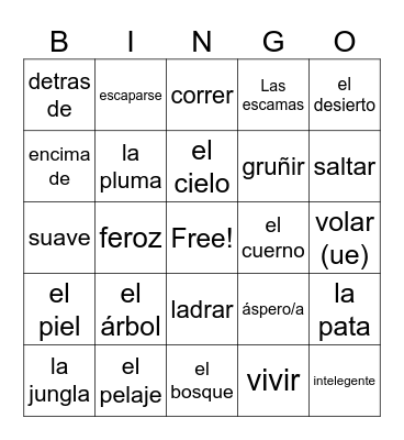 Animal Descriptions (SPA-->SPA) Bingo Card