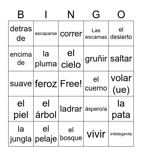 Animal Descriptions (SPA-->SPA) Bingo Card