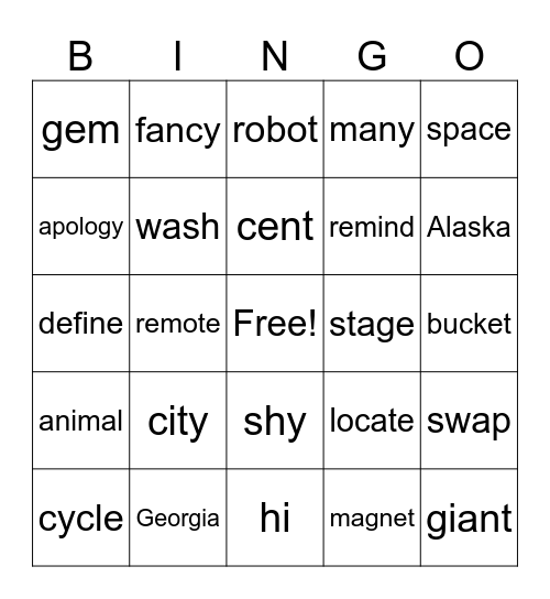 Fundations (soft c & g/schwa) Bingo Card