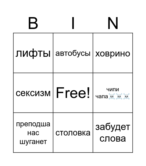 КВН бинго Bingo Card