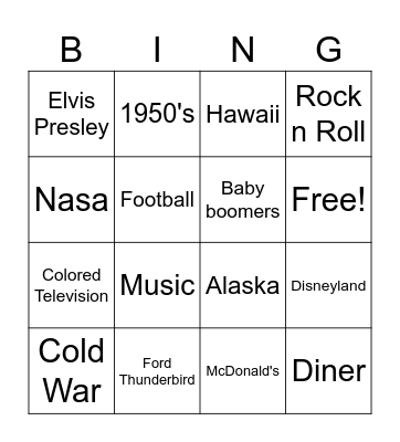 1950's Bingo Card