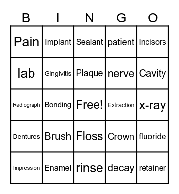 Dr. Arora's Dental Exam Bingo Card