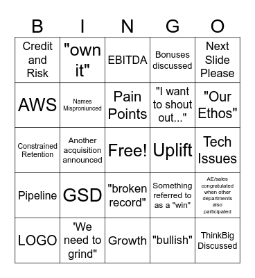 All Hands Bingo Card