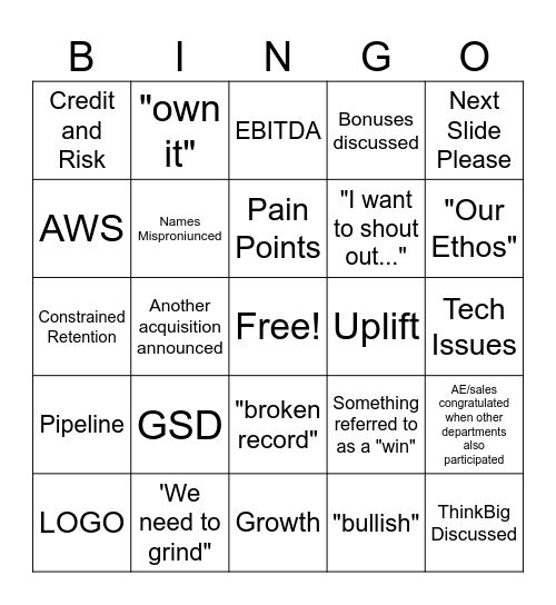 All Hands Bingo Card